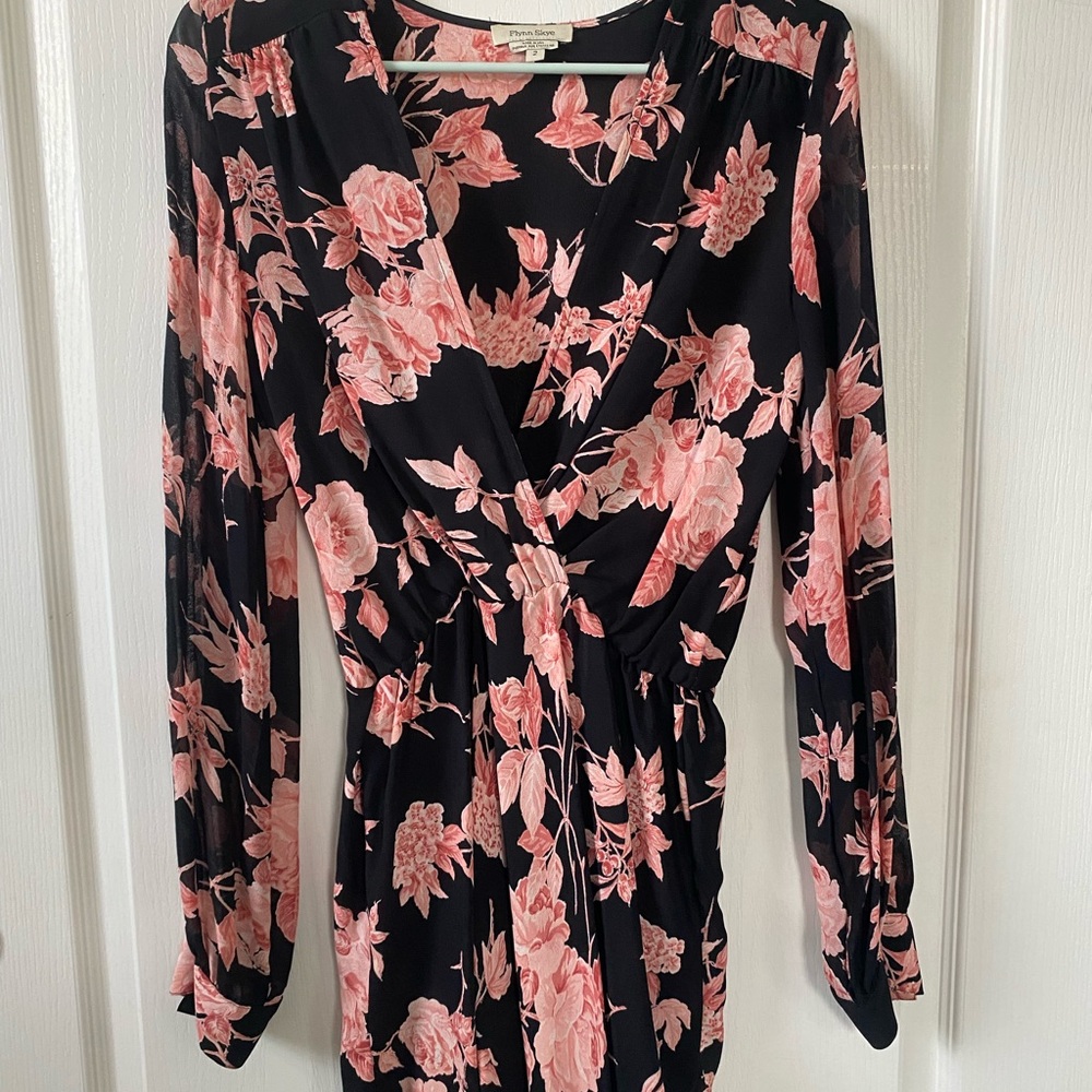 Flynn Skye Black Dress with Pink Floral Pattern